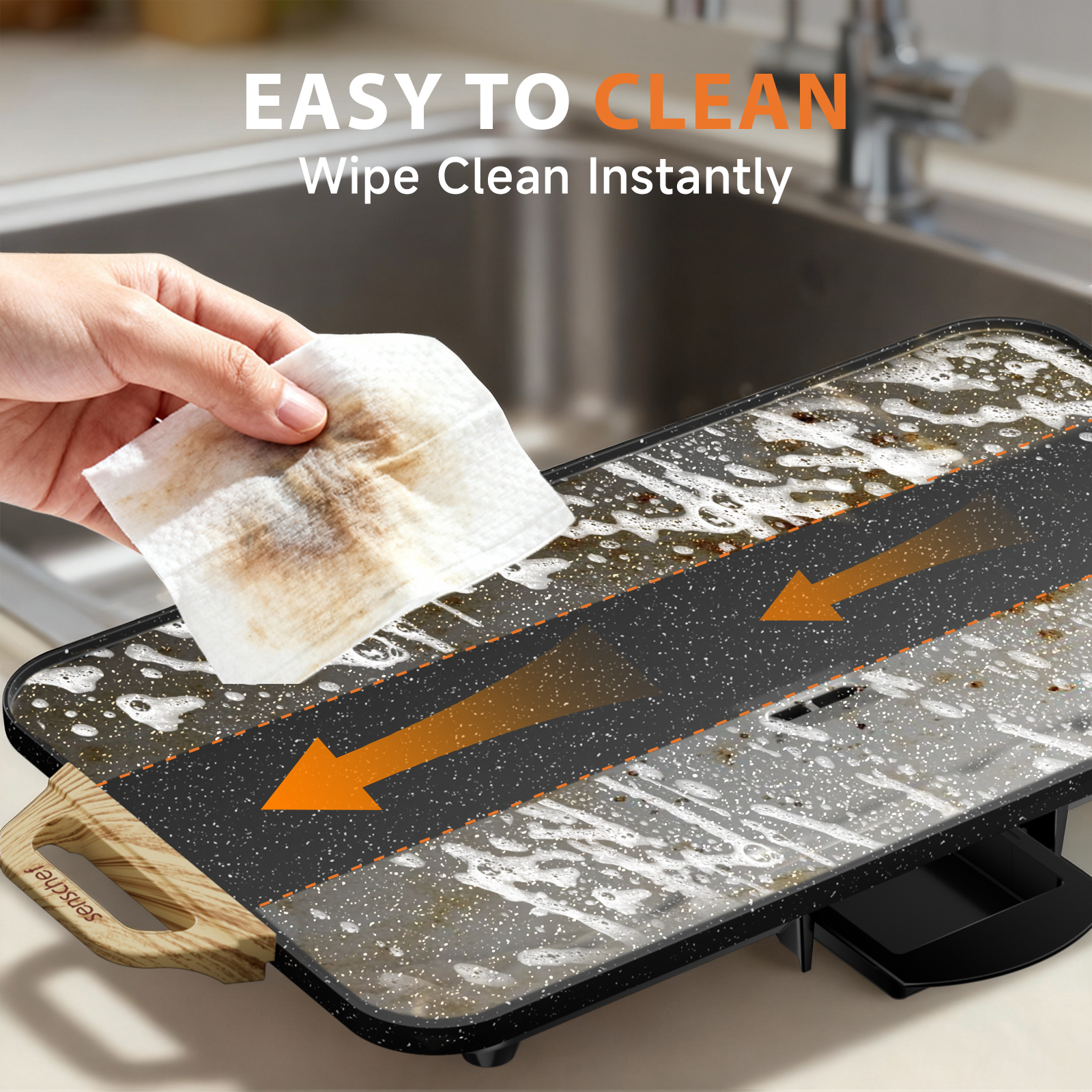 SENSCHEF CookSimple Everyday 20"x12" Electric Griddle–1700W Nonstick ILAG Granite Surface, Large Flat Design, Perfect for Family Meals, Pancakes&Eggs, Fast Even Heating, Easy to Clean, Granite Black
