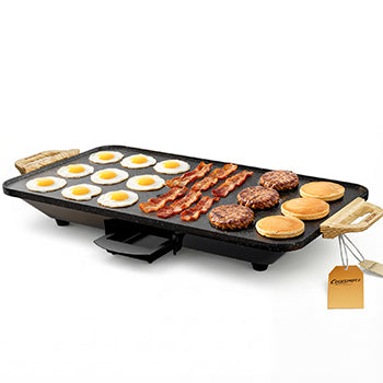 Easysizzle Everyday 20" x 12" Family Electric Griddle with 1600W Fast Even Heat, Healthy Non-Stick Coating & Detachable Drip Tray for Easy Clean-up, Ideal for Brunch & Gathering, Granite Black