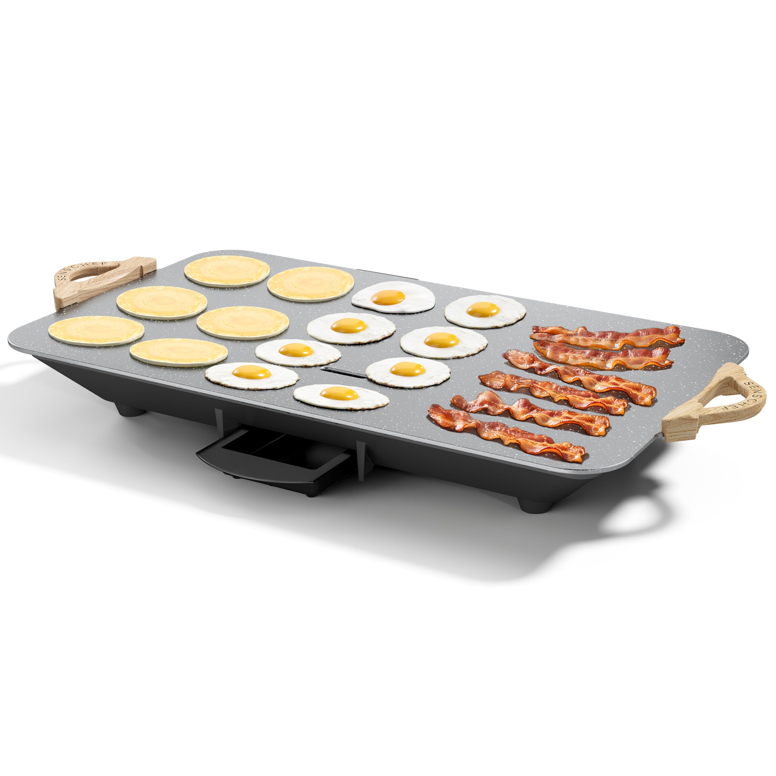 12x20inch Electric Griddle by BBQ Masters, 1700W Fast Even Heating, ILAG Granite Nonstick, Sloped Cooking Surface, Frameless Design for Easy Cleaning, Great for Family Gatherings, Grey