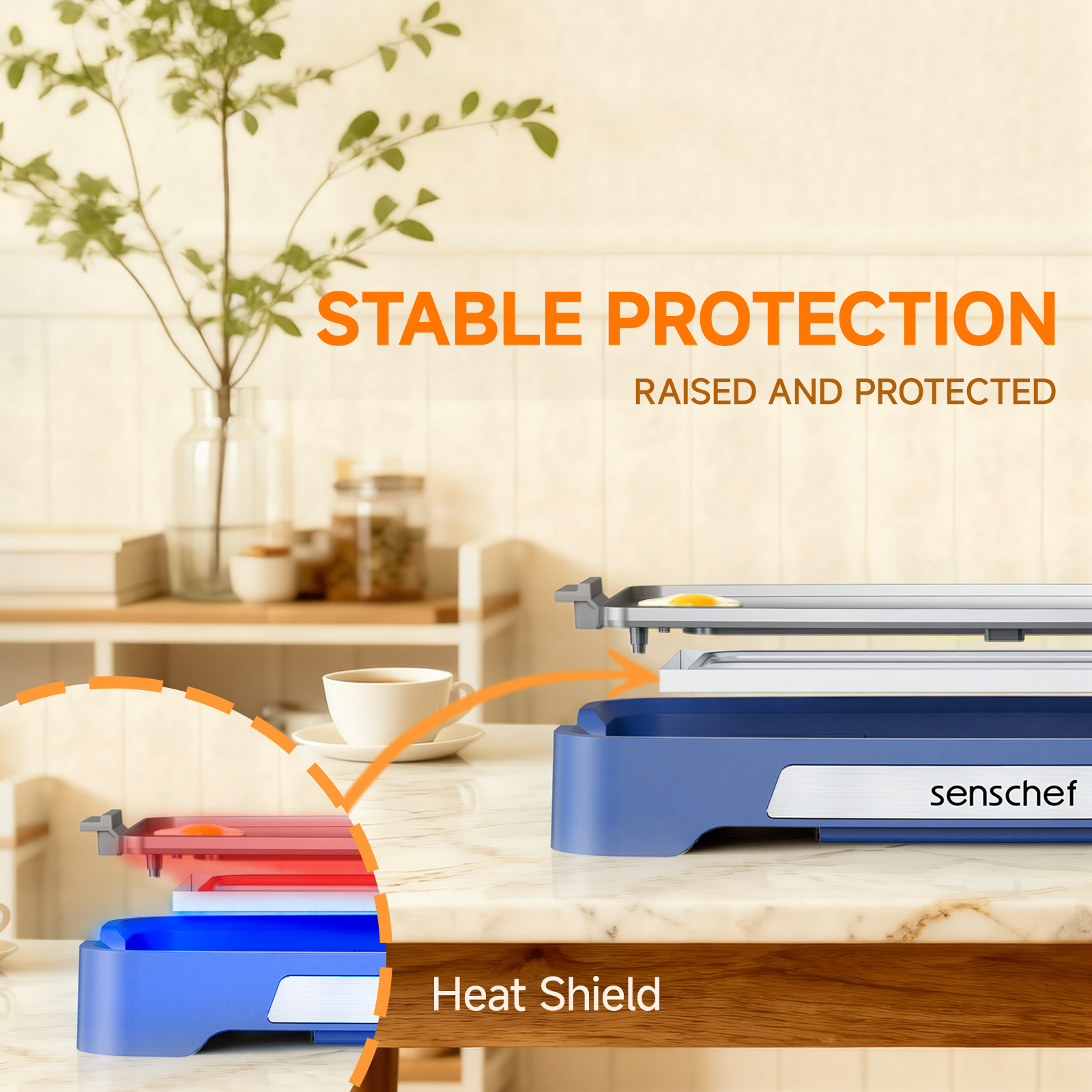 SENSCHEF Cleansnap Everyday Electric Griddle,The Ultimate Gift for Family Feasts - 20” Nonstick Grill with Foldable Anti-Mess Shield, Rapid 1700W Heat&PPG Ceramic Coating, Dishwasher Safe, Ocean Blue