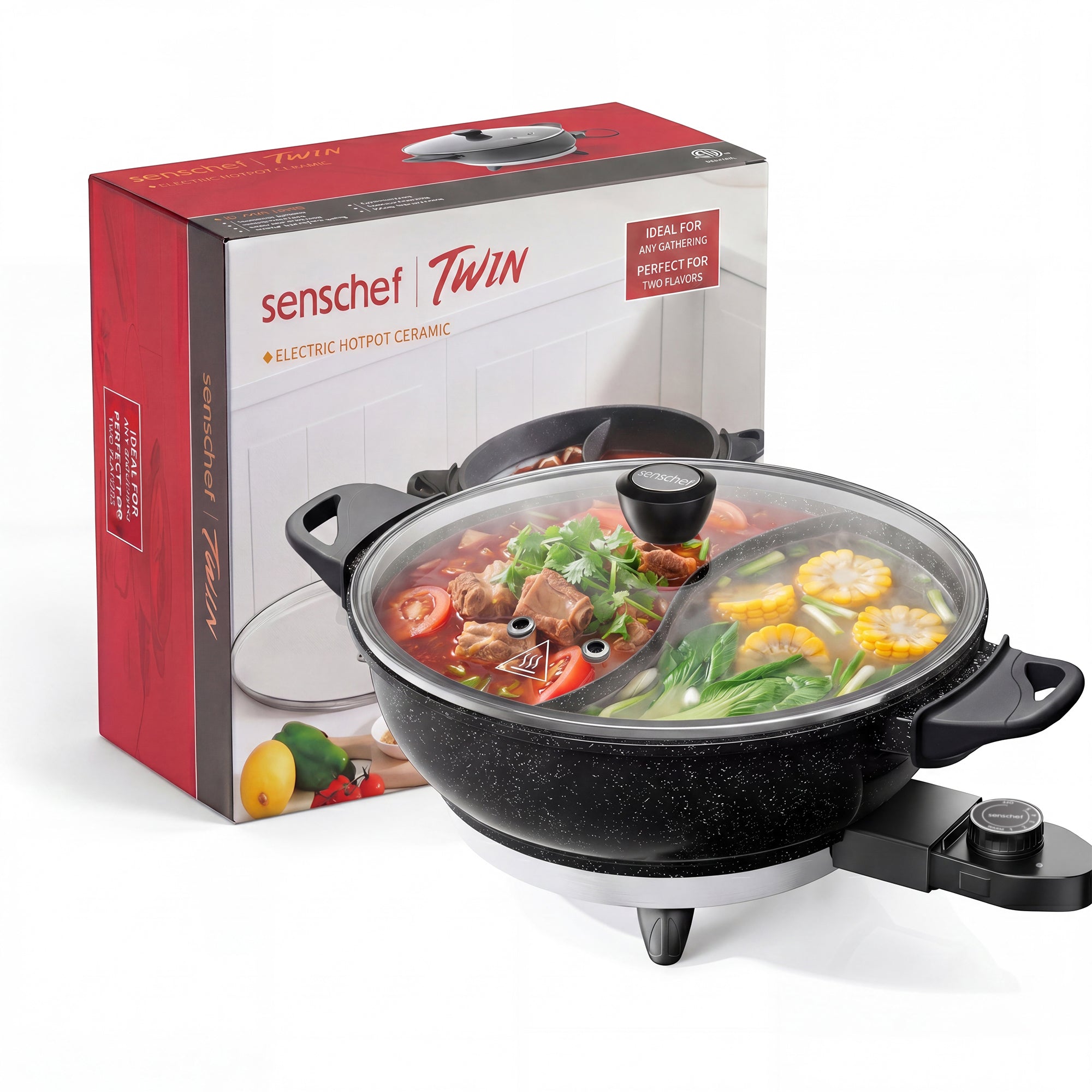 鍋/フライパン HOT POT SENSCHEF Electric Hot Pot with Divider | EvenHeat Cast Aluminum Non-St