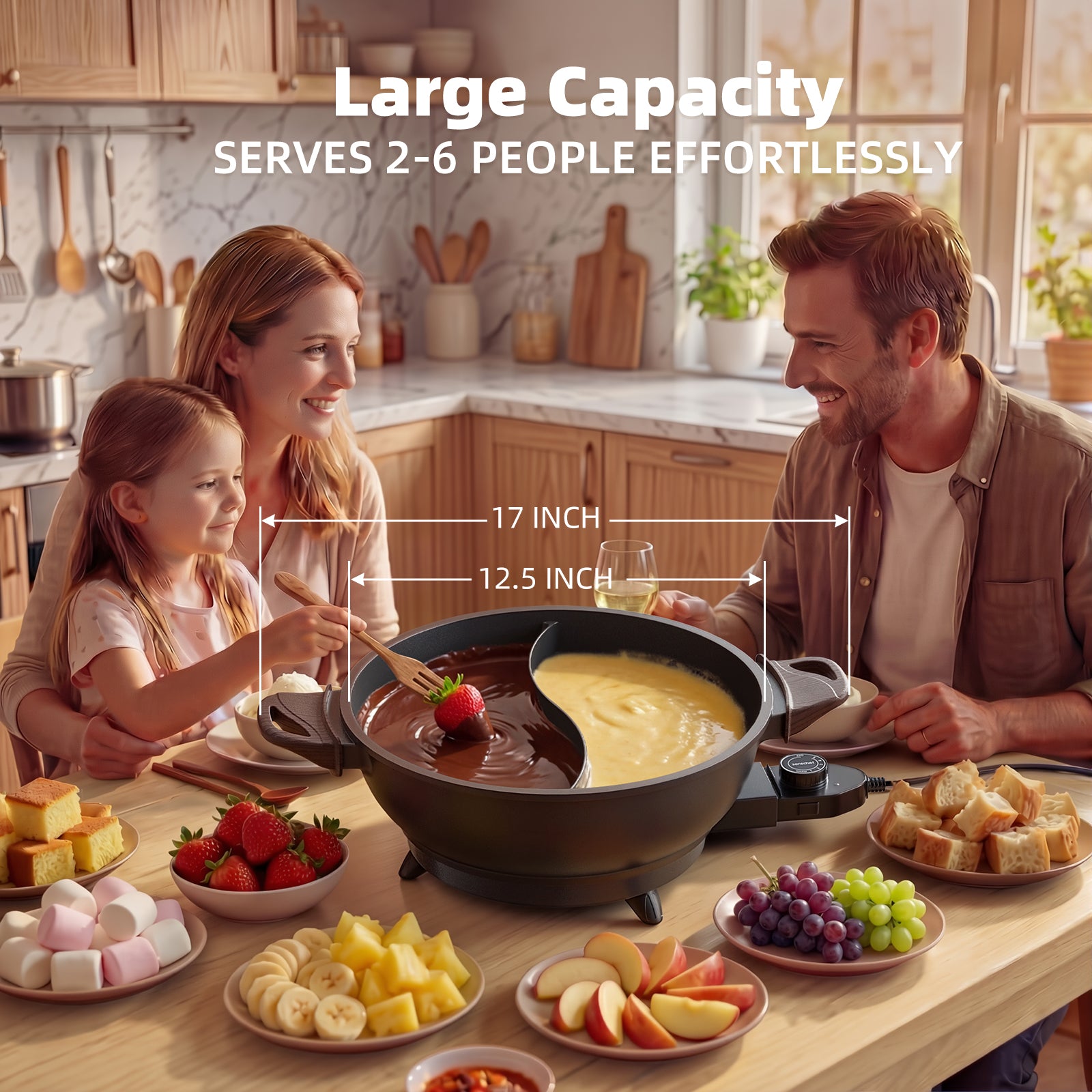SENSCHEF TWIN™ Electric Hot Pot with Divider | PFAS-Free Ceramic Nonstick Pot | EvenHeat Cast Aluminum Body | 1500W Fast Heating | Dual-Flavor Shabu Shabu Pots for Family Use | 1-Yr Warranty
