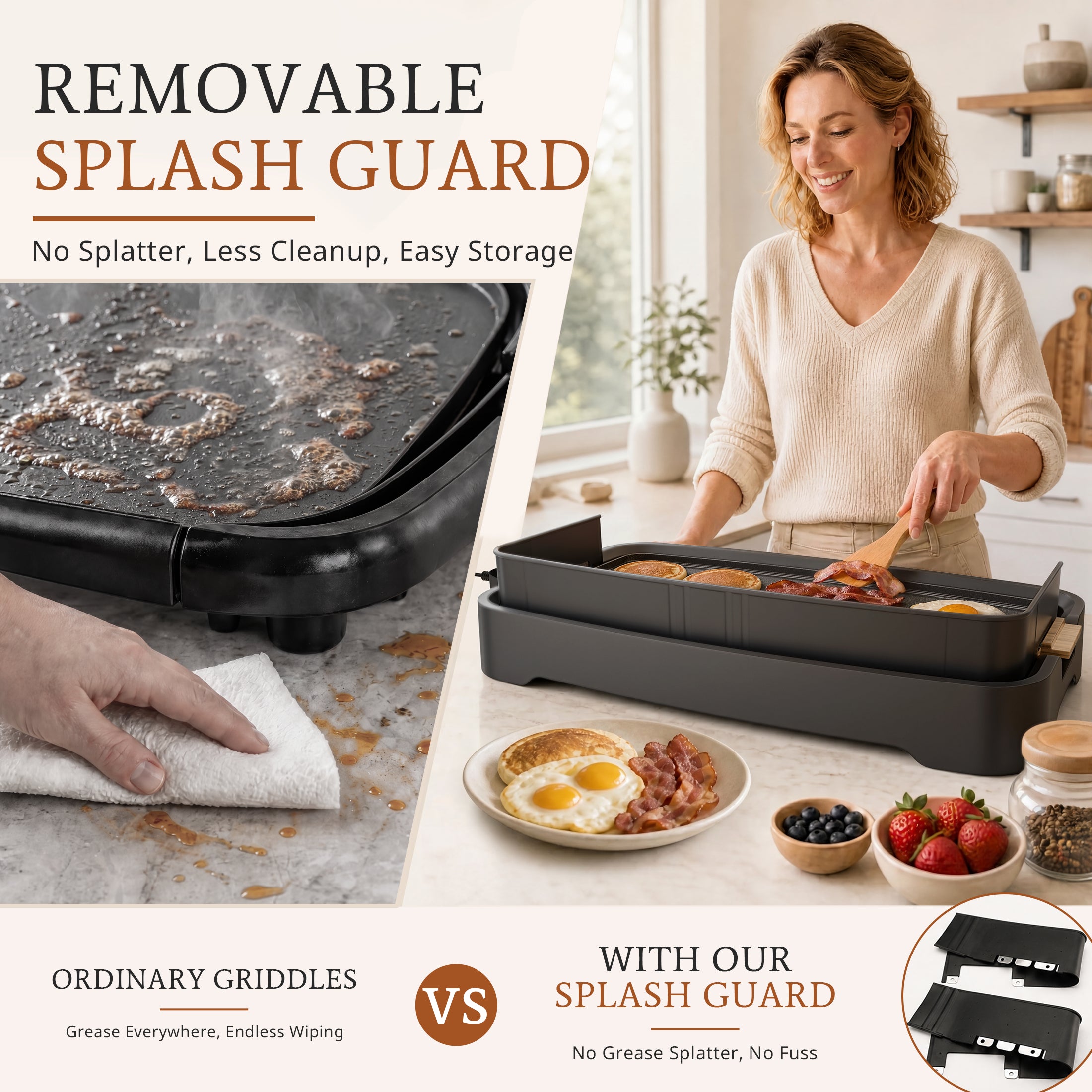 SENSCHEF 20 inch Electric Griddle, 1700W Rapid Heating, Foldable Anti-Mess Shield, ILAG Nonstick, Dishwasher Safe