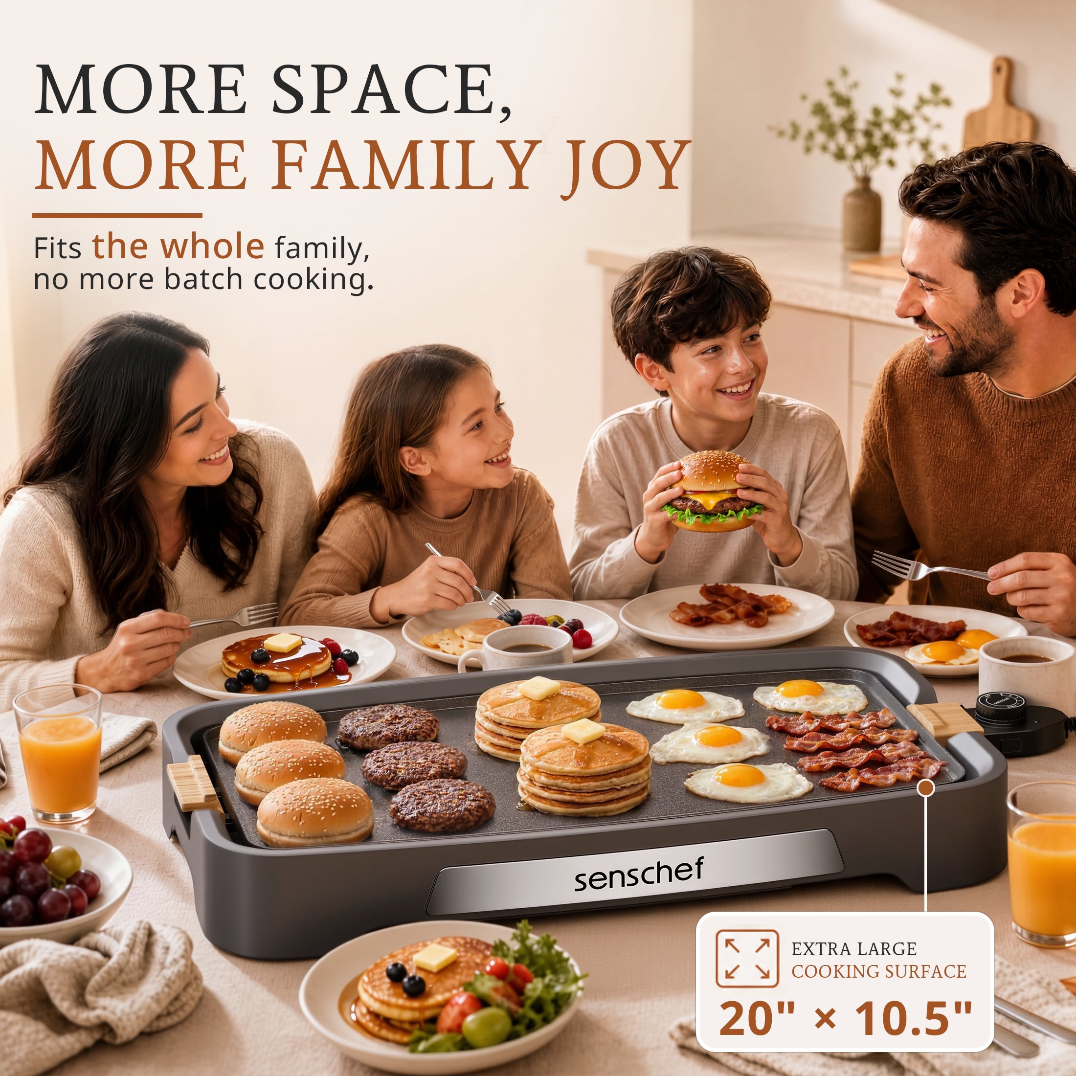 SENSCHEF 20 inch Electric Griddle, 1700W Rapid Heating, Foldable Anti-Mess Shield, ILAG Nonstick, Dishwasher Safe
