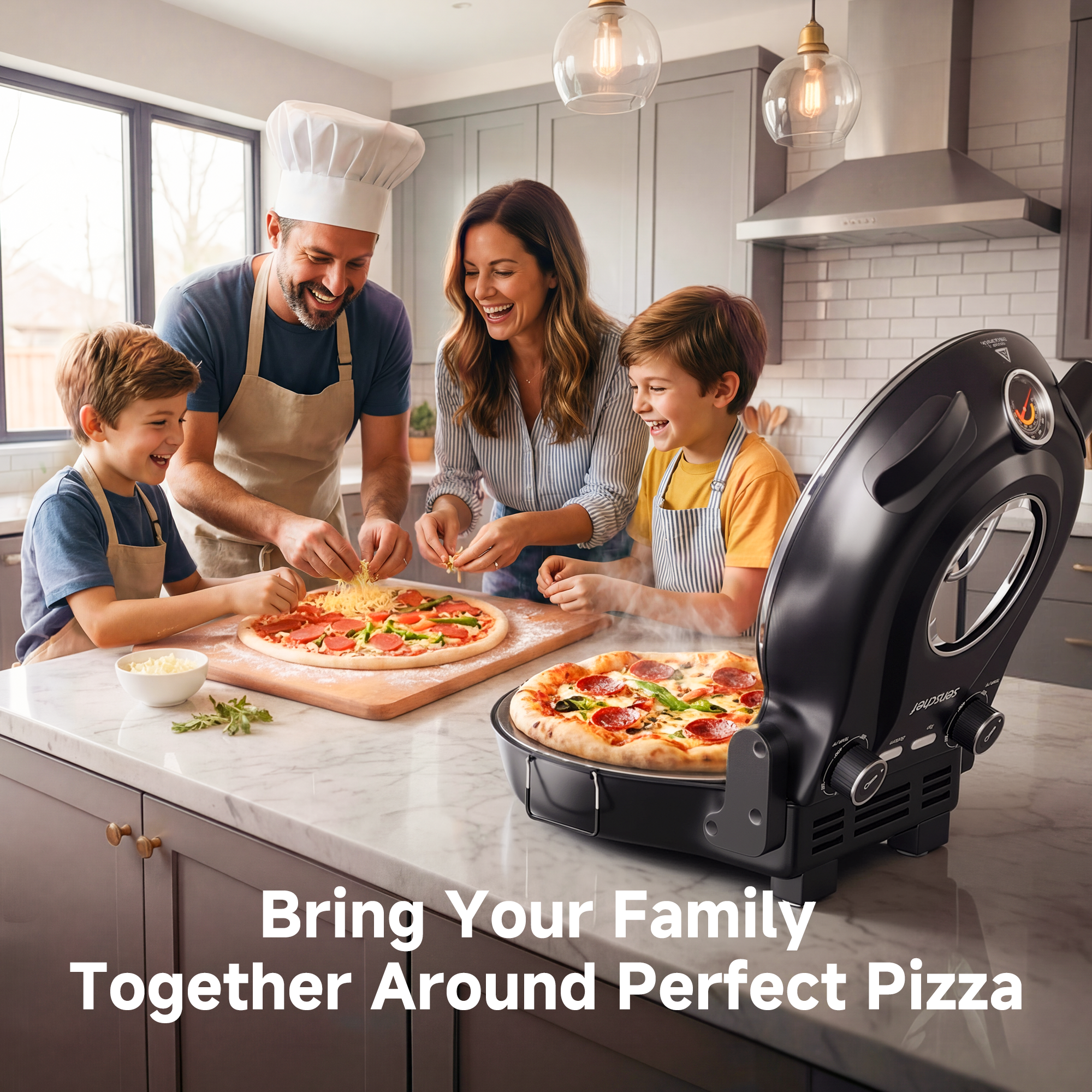 SENSCHEF 12 Inch Crusty Bake Electric Pizza Oven – 800°F Indoor Countertop Cooker, Dual Heat Control, 5-Min Pizzeria Pizza, Tools & Recipe Book Included, Glazed Stone for Crispy Crust