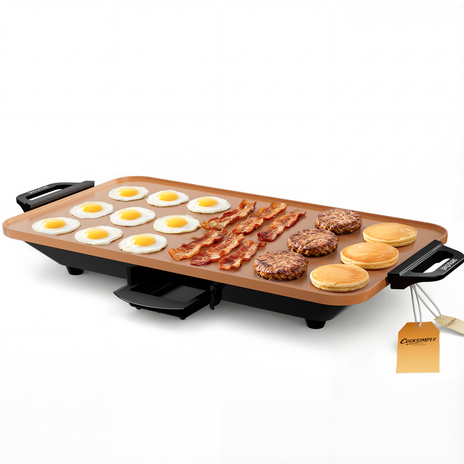 SENSCHEF CookSimple Everyday 20"x12" Electric Griddle–1700W Nonstick PPG Ceramic Surface, Large Flat Design, Perfect for Family Meals, Pancakes&Eggs, Fast Even Heating, Easy to Clean, Ceramic Copper