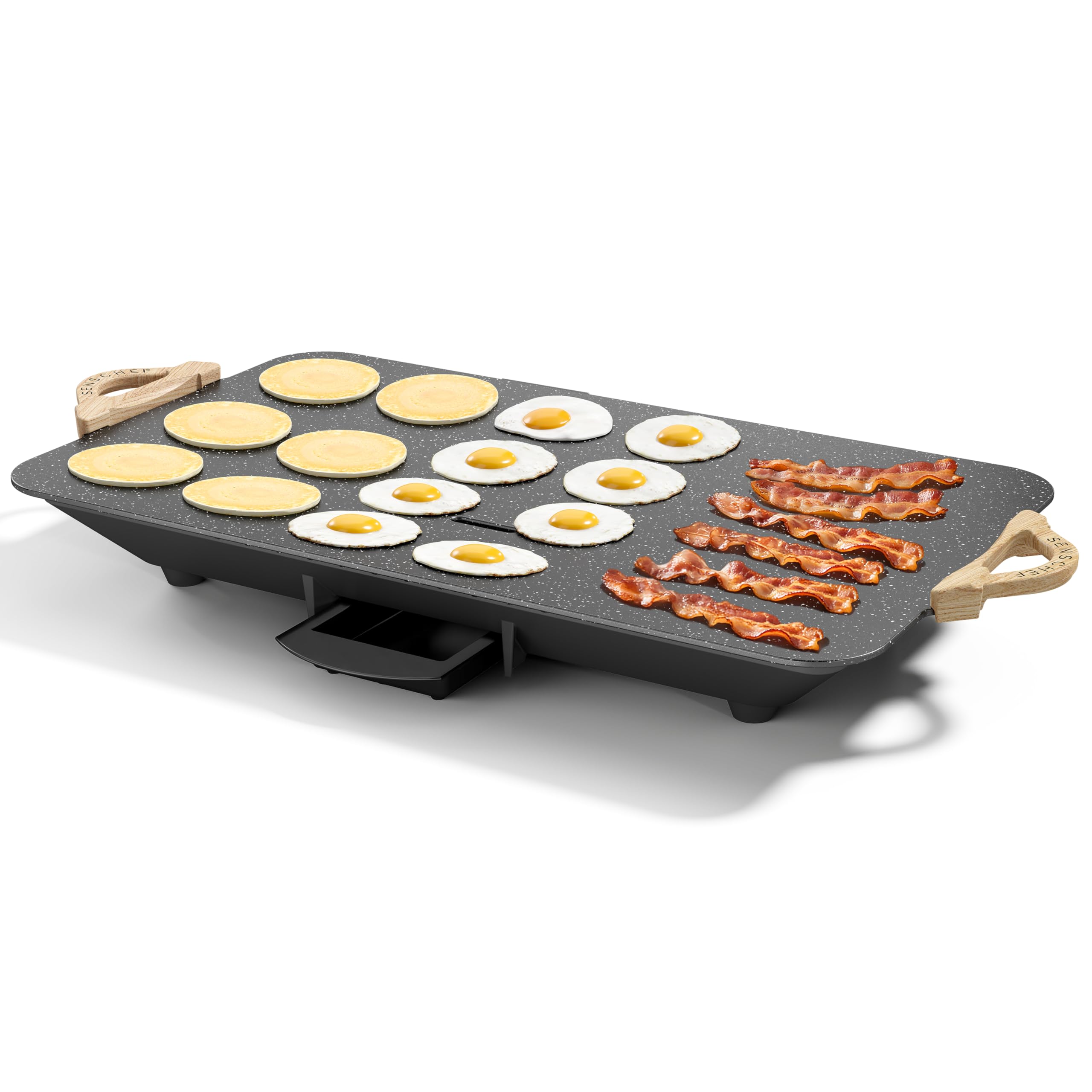 " SENSCHEF 12x20inch Electric Griddle by BBQ Masters–1700W Nonstick ILAG Granite Surface, Perfect for Family Meals, Pancakes&Eggs, Fast Even Heating, Easy to Clean, Granite Black, Sloped Design"