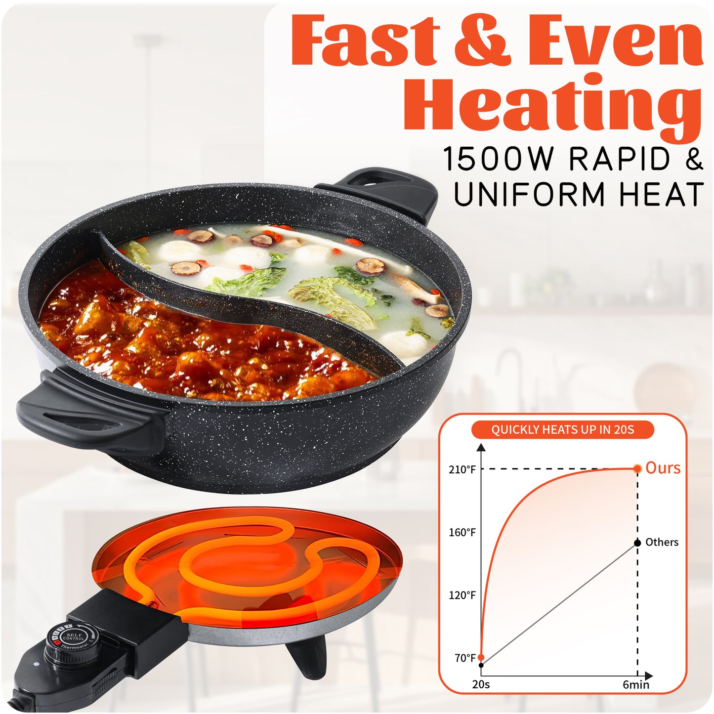SENSCHEF 4L Electric Hot Pot with Divider