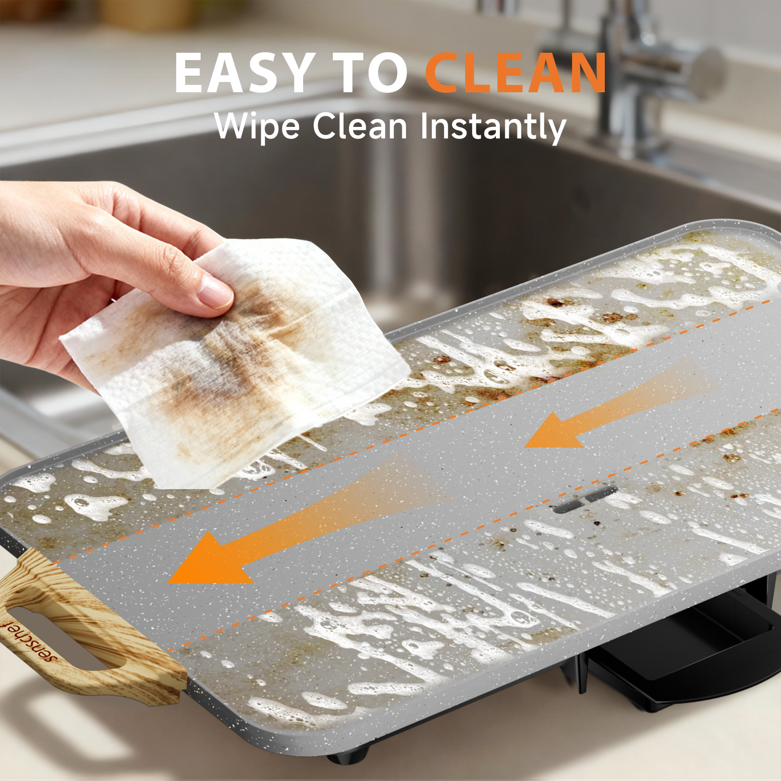 SENSCHEF CookSimple Everyday 20 Inch Electric Griddle - 1700W Nonstick ILAG Granite Surface, Large Flat Design, Fast Even Heating, Easy to Clean, Granite Grey