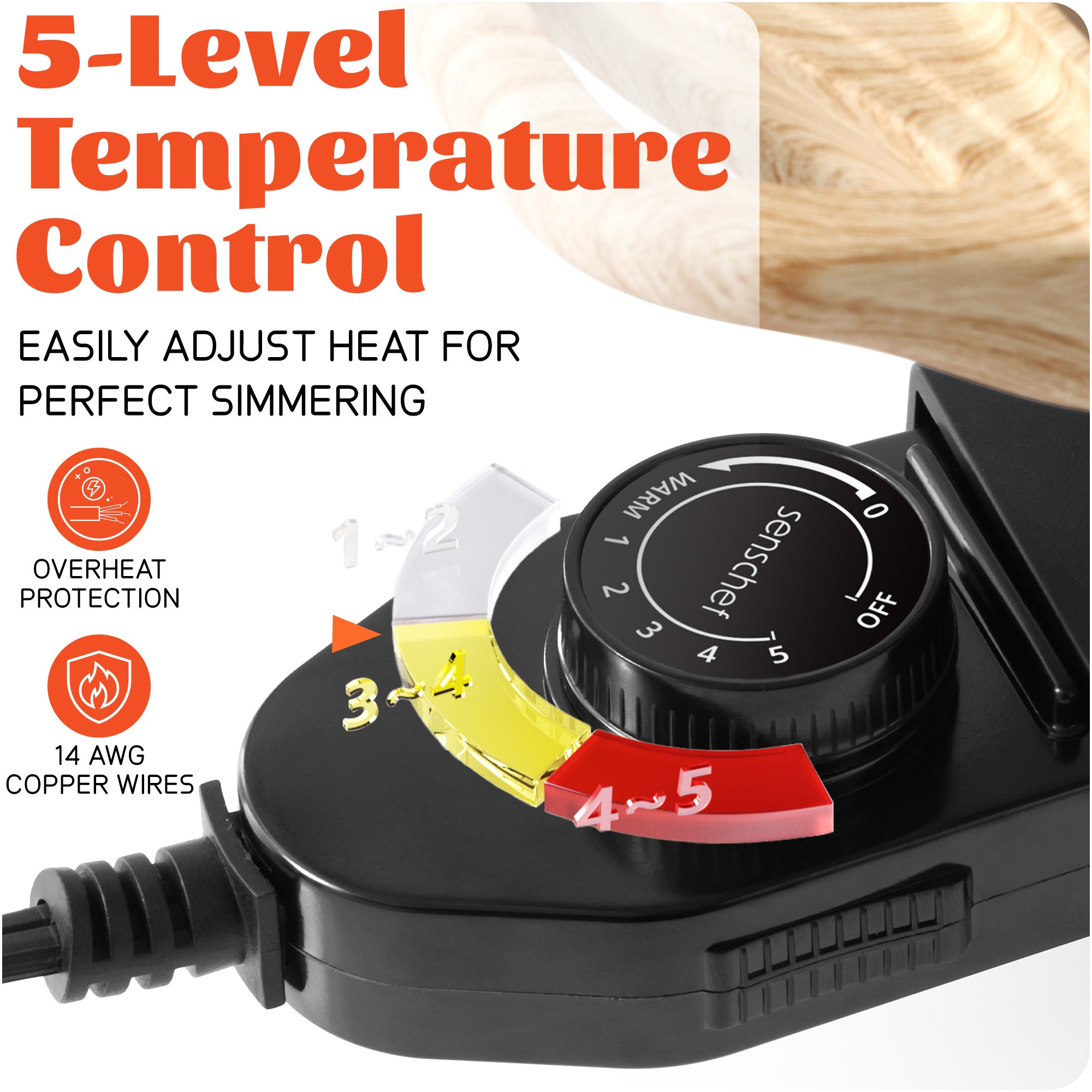 SENSCHEF Electric Hot Pot with Divider | PFAS-Free Ceramic Nonstick Pot | EvenHeat Cast Aluminum Body | 1500W Fast Heating | Dual-Flavor Shabu Shabu Pots for Family Use | 1-Yr Warranty