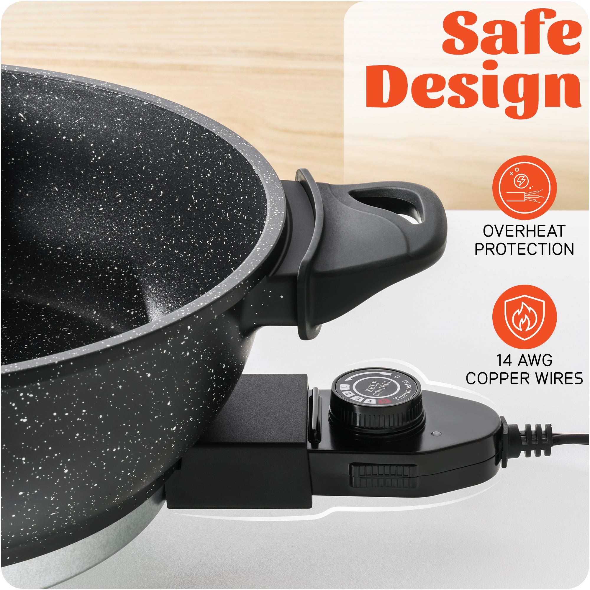 SENSCHEF Electric Hot Pot with Divider | EvenHeat Cast Aluminum Non-Stick Pot for No-Spot Cooking | 1500W Fast Heating | Dual-Flavor Shabu Shabu Pot for | 1-Yr Warranty | Granite Black