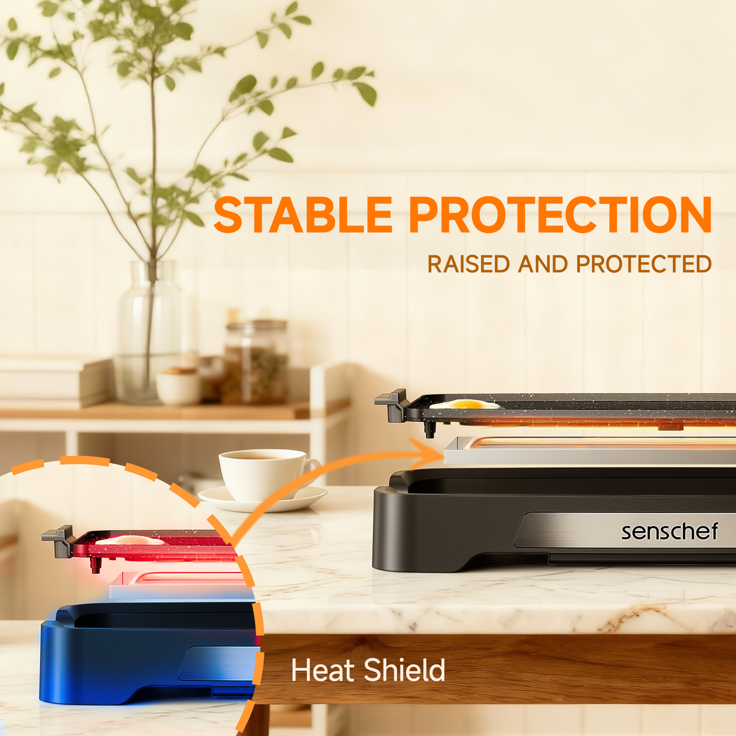 SENSCHEF Cleansnap Everyday Electric Griddle, 20” Nonstick Grill with Foldable Anti-Mess Shield, 1700W Fast Heating, ILAG Ultimate Coating, Dishwasher-Safe Removable Plate, Midnight Black