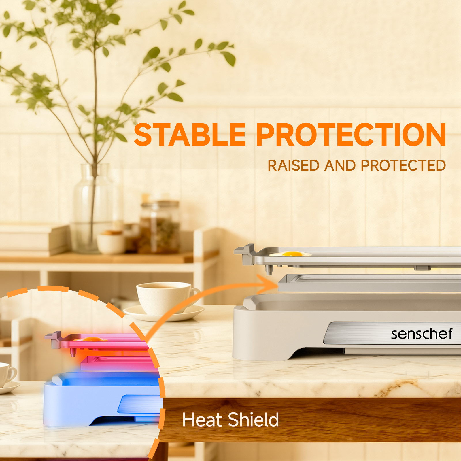SENSCHEF Cleansnap Everyday Electric Griddle, Great Gift for Family Feasts - 20” Nonstick Grill with Foldable Anti-Mess Shield, Rapid 1700W Hea & PPG Ceramic Coating, Dishwasher Safe, Vanilla Cream