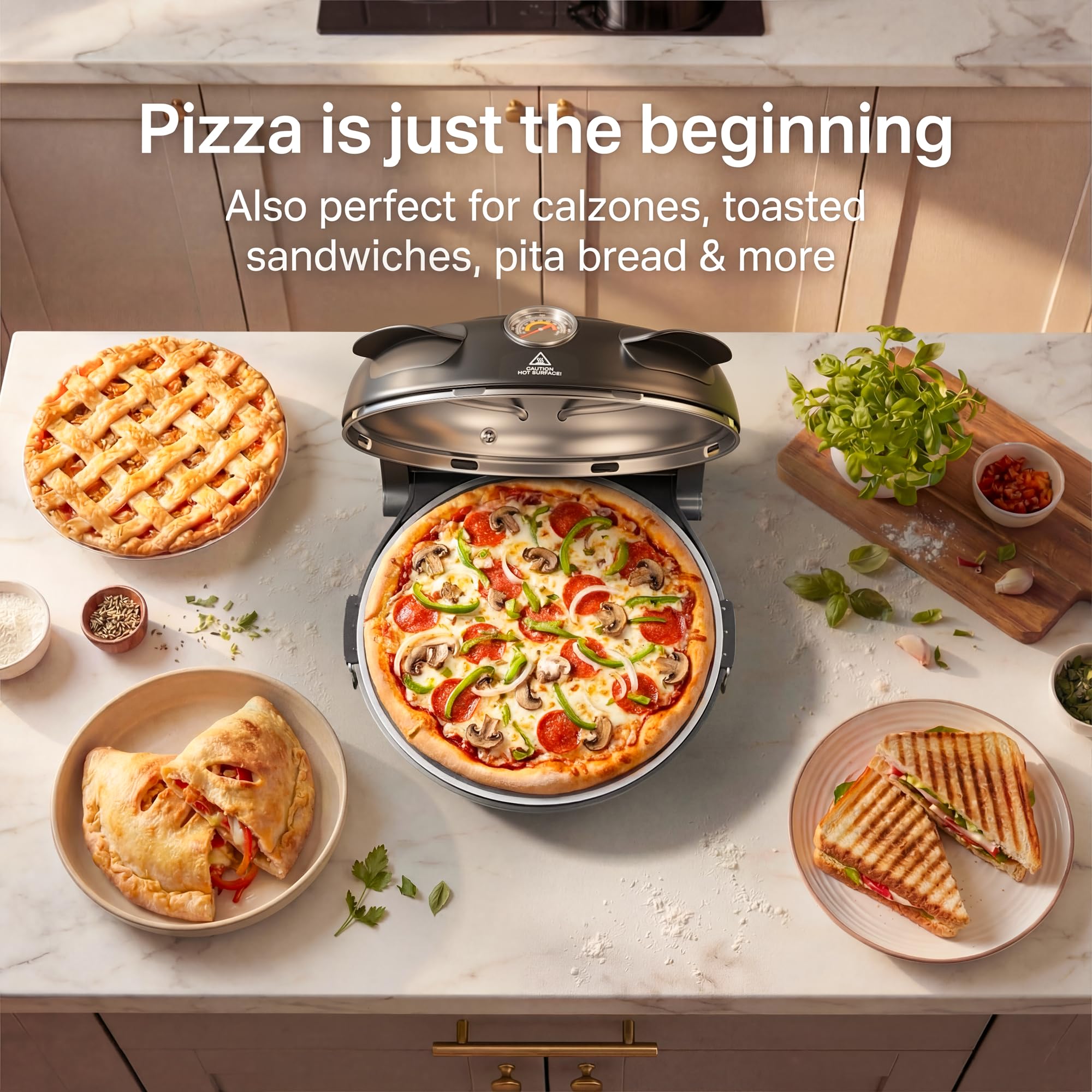 SENSCHEF 12-Inch CrustyBake Beginner's Glazed Stone Pizza Oven: Quick 800°F Heating, Easy-Clean Design, Recipe Book & All Tools Included - Perfect for First-Time Pizza Makers at Home