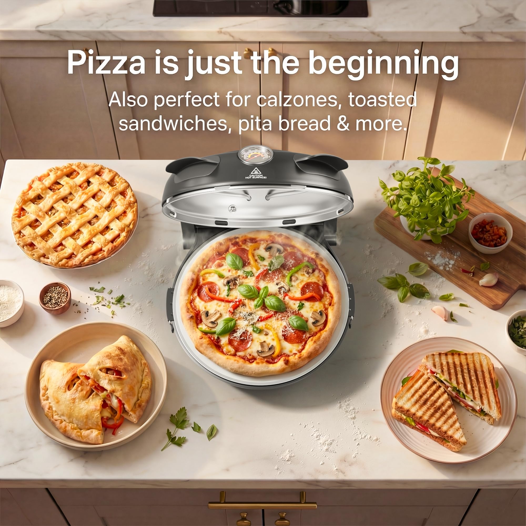 SENSCHEF 12-Inch CrustyBake Beginner's Ceramic Stone Pizza Oven: Quick 800°F Heating, Easy-Clean Design, Recipe Book & All Tools Included - Perfect for First-Time Pizza Makers at Home