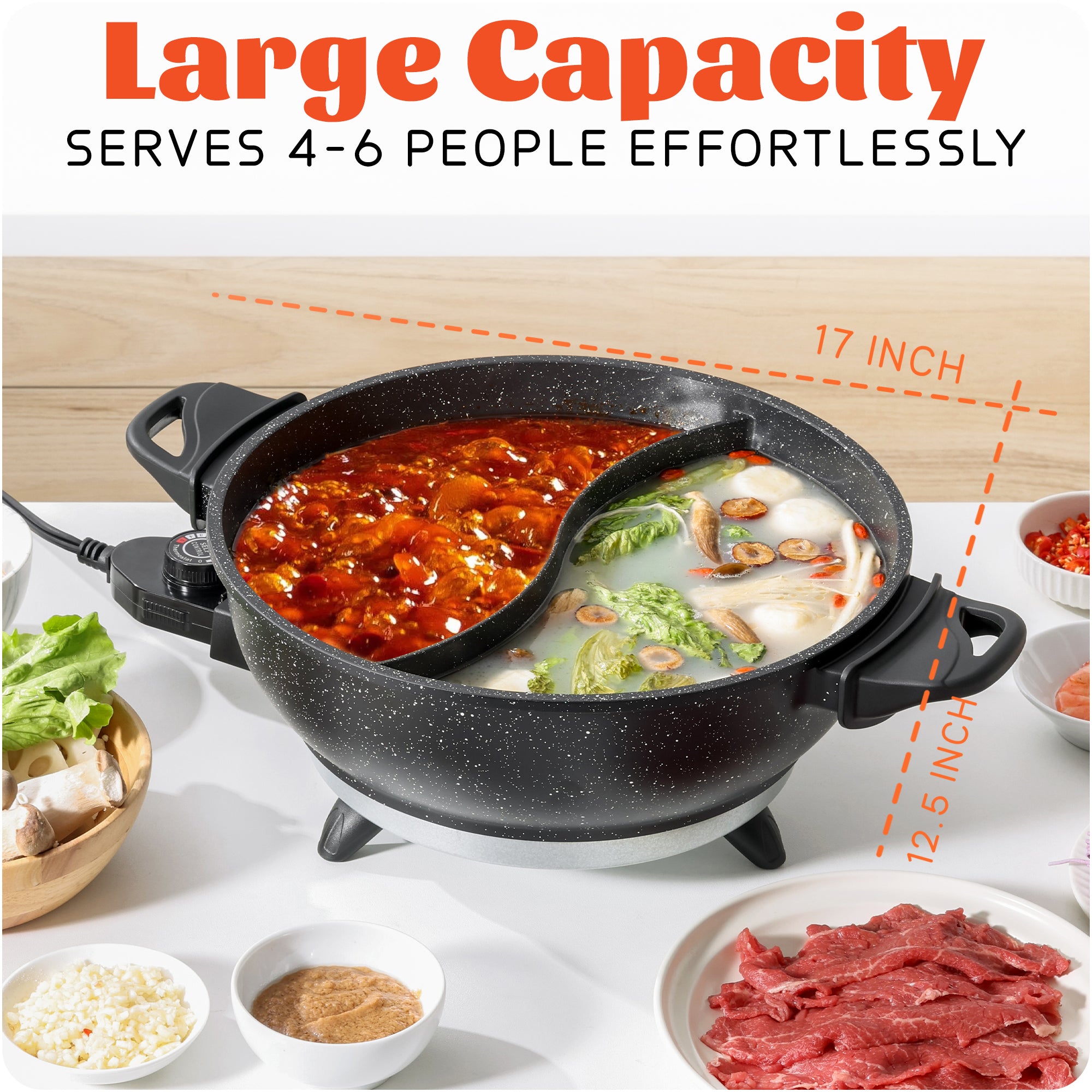 SENSCHEF Electric Hot Pot with Divider | EvenHeat Cast Aluminum Non-St