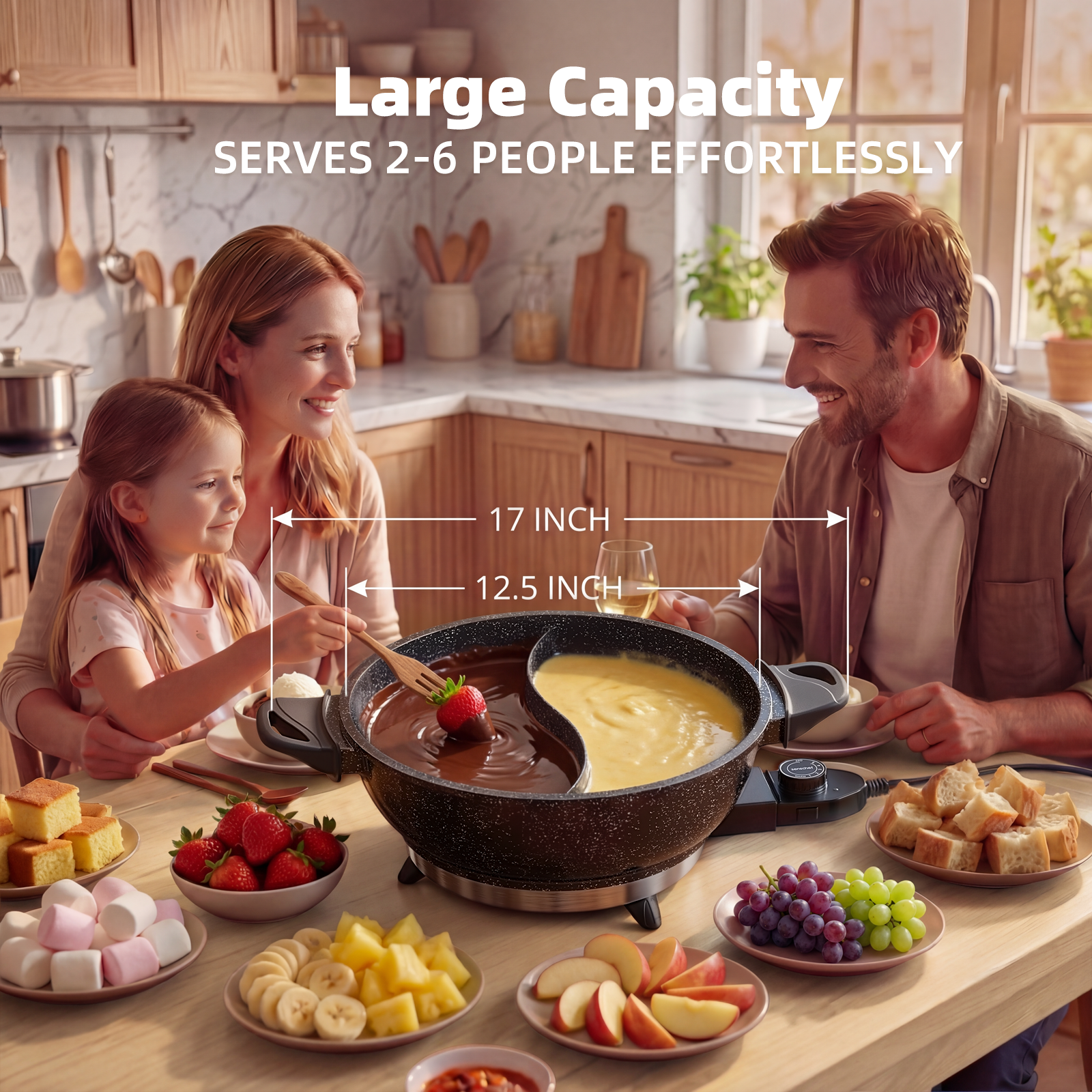SENSCHEF TWIN™ Electric Hot Pot with Divider | EvenHeat Cast Aluminum Non-Stick Pot for No-Spot Cooking | 1500W Fast Heating | Dual-Flavor Shabu Shabu Pot for | 1-Yr Warranty | Granite Black