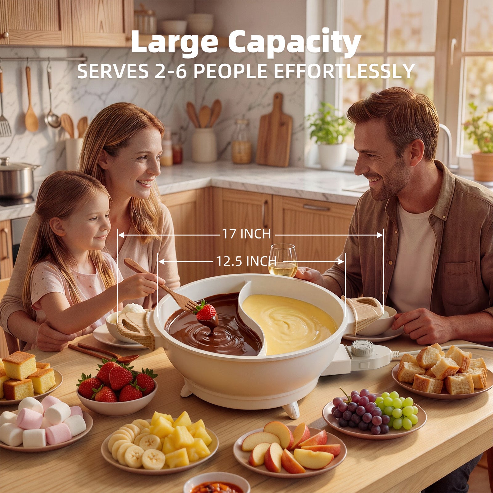 SENSCHEF TWIN™ Electric Hot Pot with Divider | PFAS-Free Ceramic Nonstick Pot | EvenHeat Cast Aluminum Body | 1500W Fast Heating | Dual-Flavor Shabu Shabu Pots | 1-Yr Warranty | Ceramic Apricot