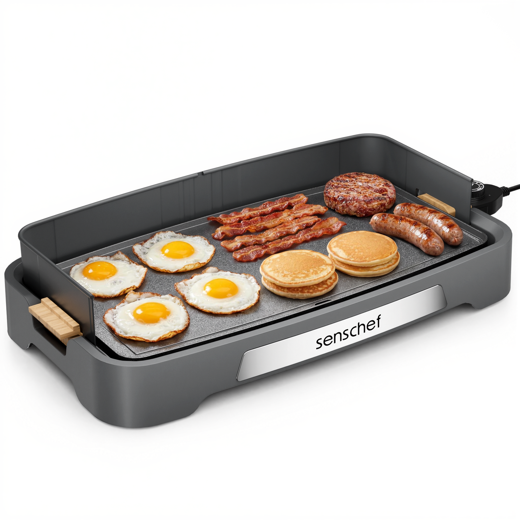 SENSCHEF 20 inch Electric Griddle, 1700W Rapid Heating, Foldable Anti-Mess Shield, ILAG Nonstick, Dishwasher Safe