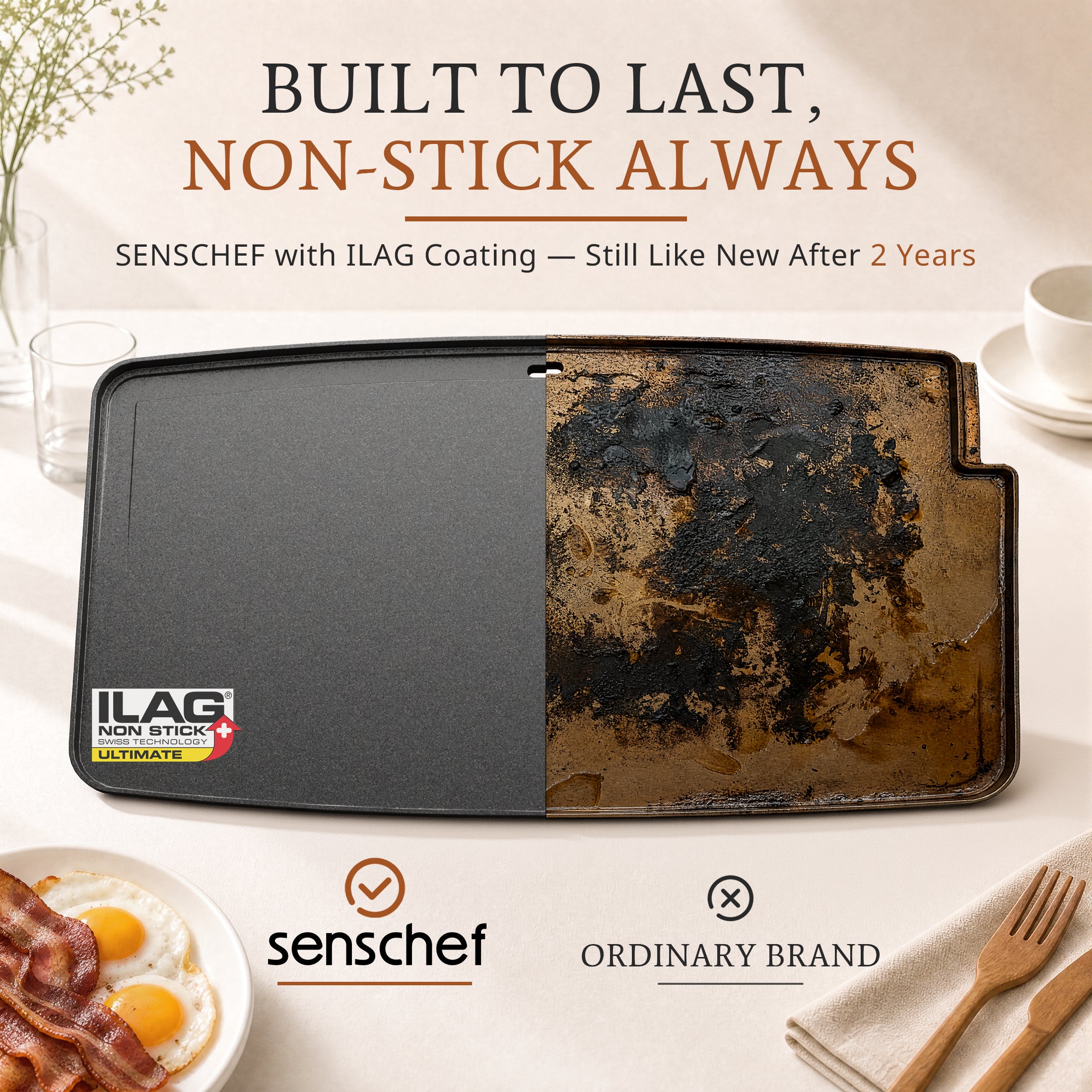 SENSCHEF 20 inch Electric Griddle, 1700W Rapid Heating, Foldable Anti-Mess Shield, ILAG Nonstick, Dishwasher Safe