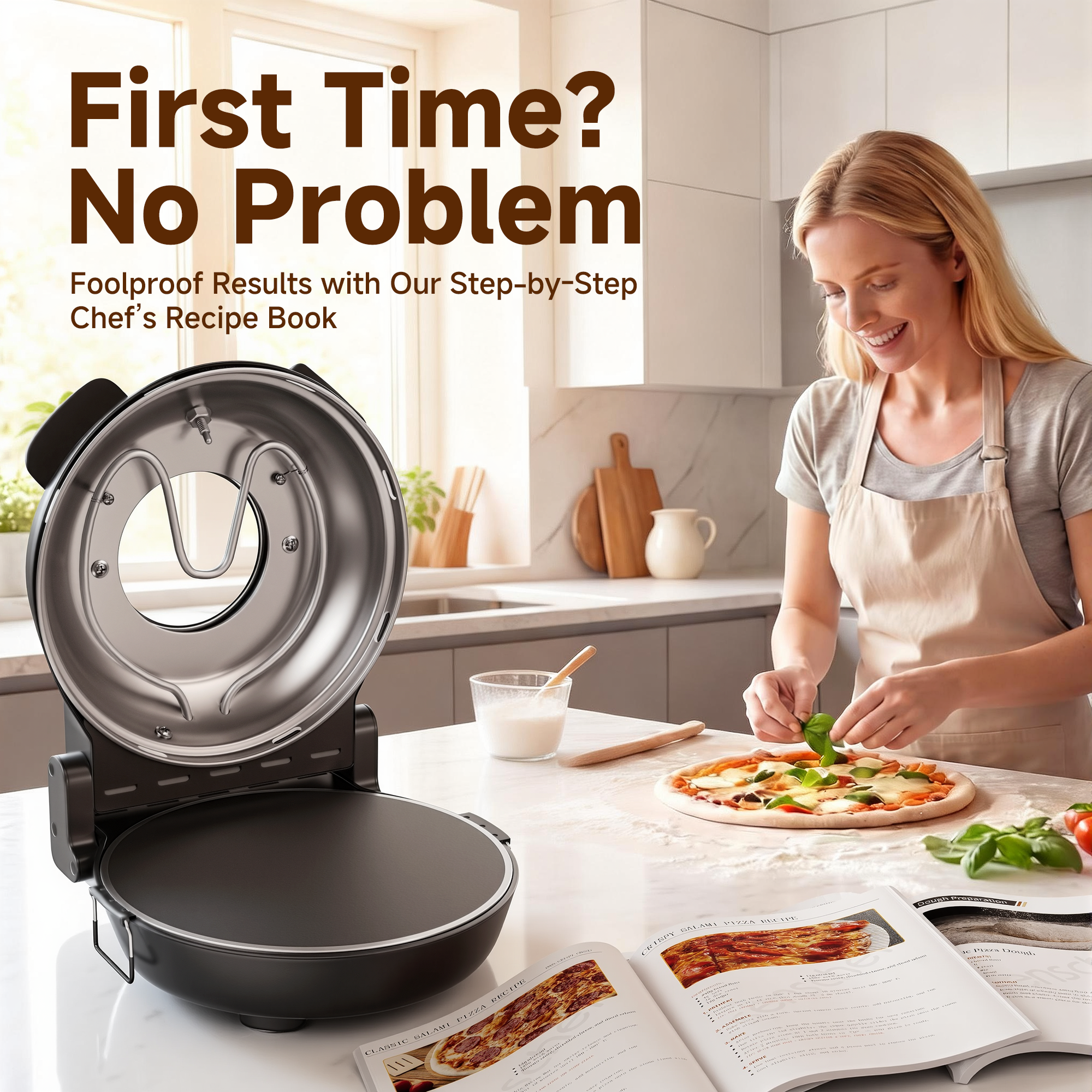 SENSCHEF 12 Inch Crusty Bake Electric Pizza Oven – 800°F Indoor Countertop Cooker, Dual Heat Control, 5-Min Pizzeria Pizza, Tools & Recipe Book Included, Glazed Stone for Crispy Crust