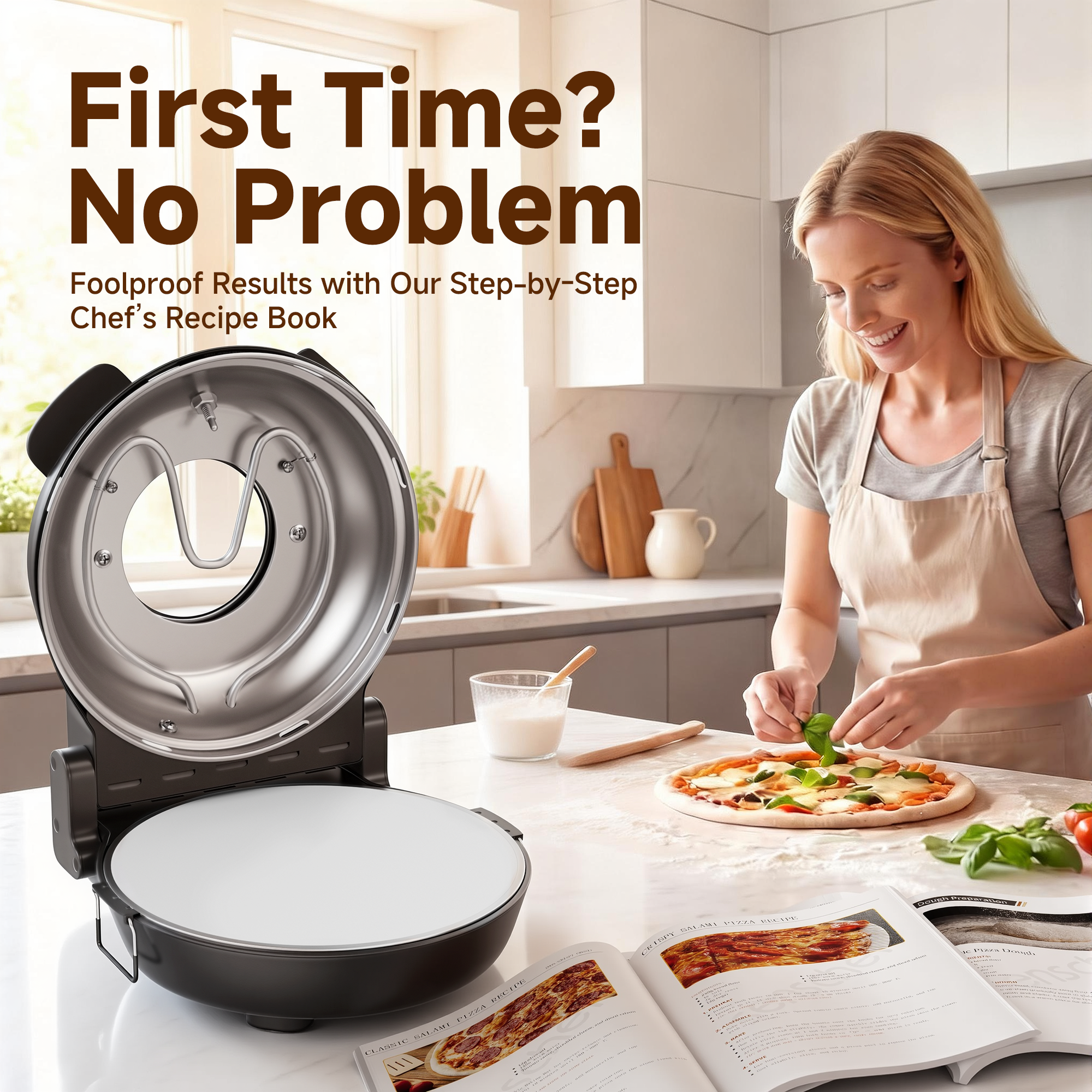 SENSCHEF 12 Inch CrustyBake Electric Pizza Oven – 800°F Indoor Countertop Cooker, Dual Heat Control, 5-Min Pizzeria Pizza, Tools & Recipe Book Included, Ceramic Stone for Crispy Crust