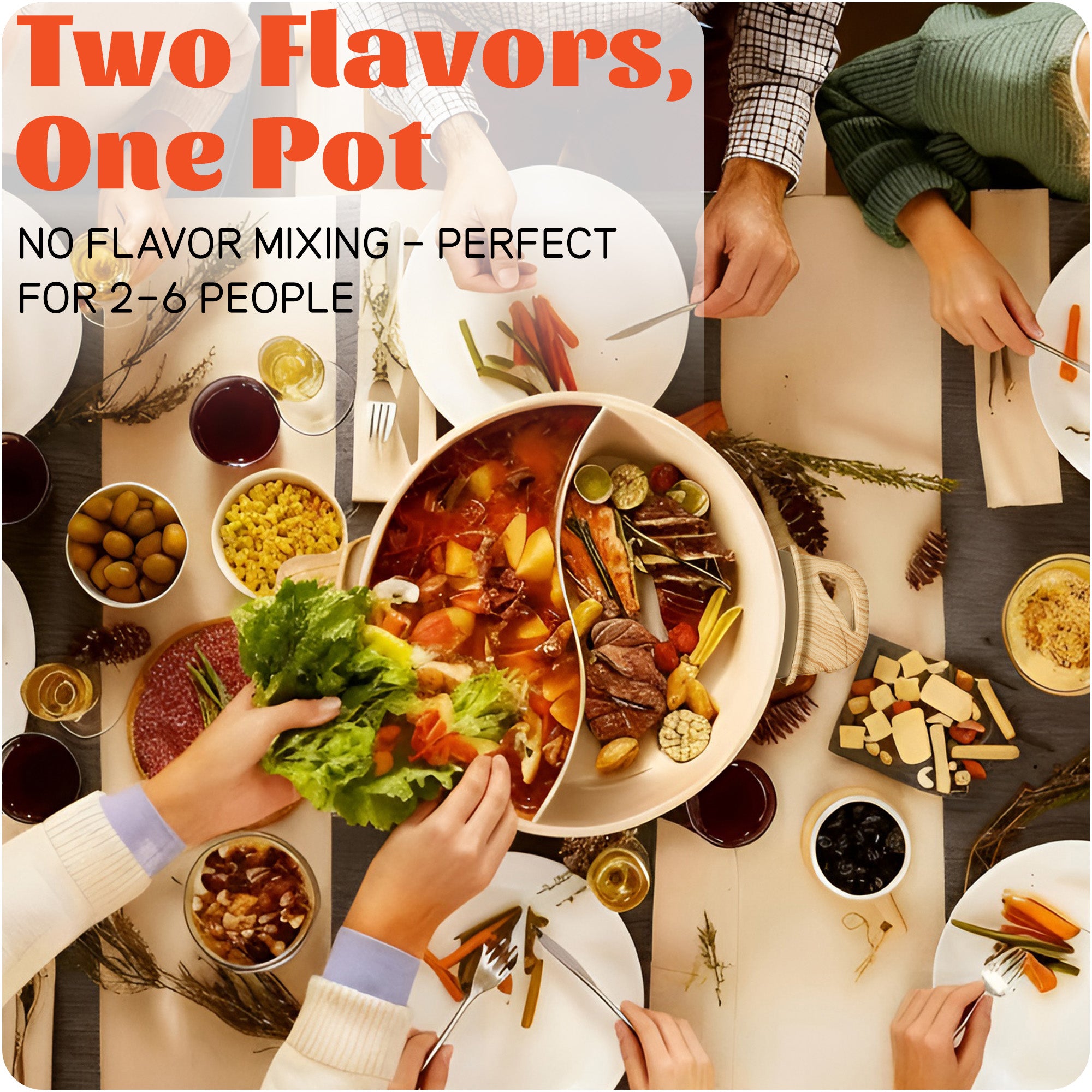 SENSCHEF Electric Hot Pot with Divider | PFAS-Free Ceramic Nonstick Pot | EvenHeat Cast Aluminum Body | 1500W Fast Heating | Dual-Flavor Shabu Shabu Pots for Family Use | 1-Yr Warranty